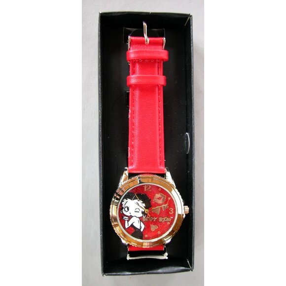 Betty Boop Womens Watch With Red Strap & Gold-Tone Case By Avon - Picture 2 of 4